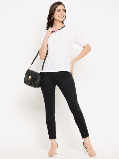 winered-women-puff-sleeve-top