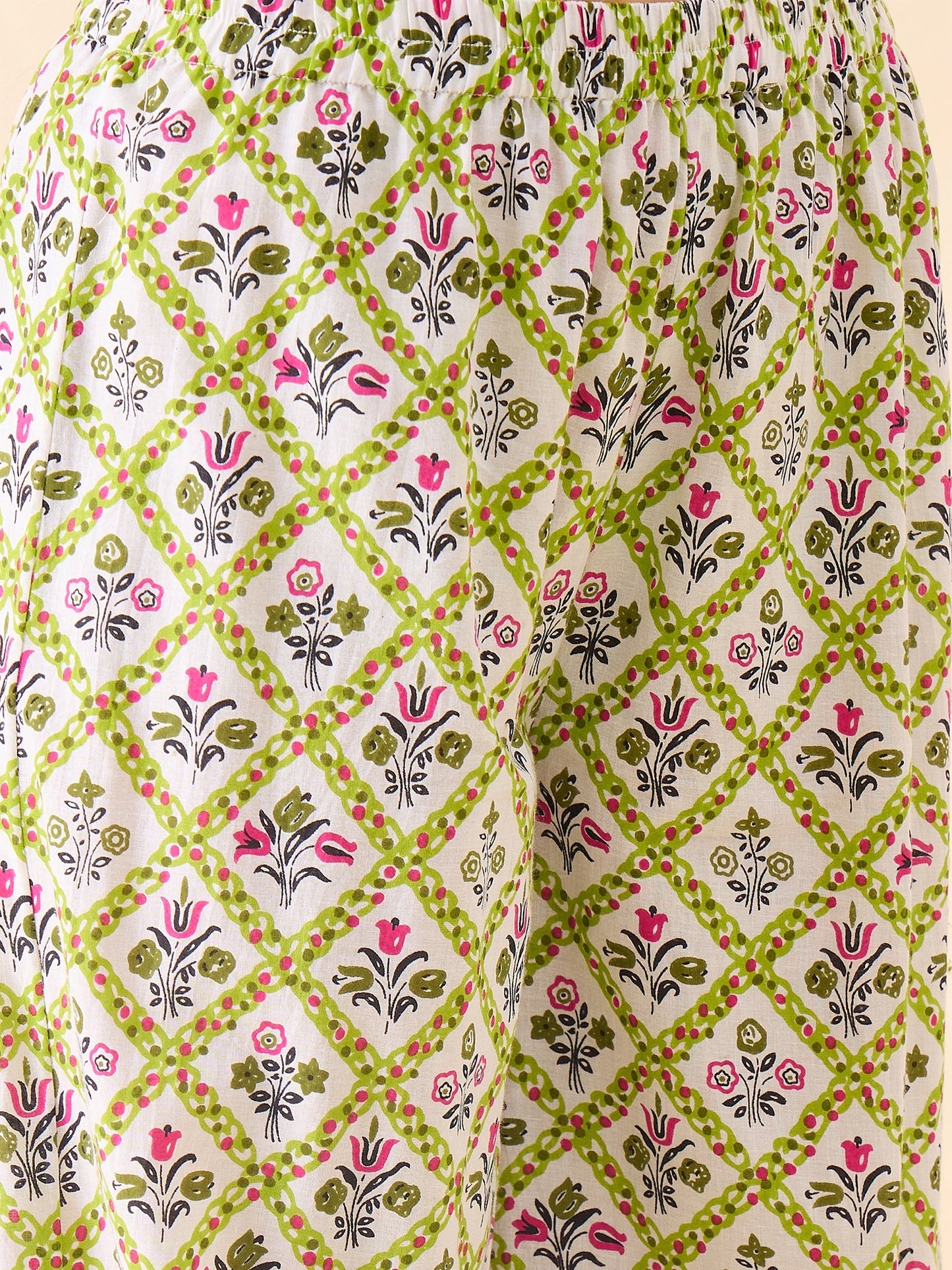 Women's Floral Printed Balloon Pant Set | V-Neck | Three-Quarter  Bell Sleeves | Lace Trim Ethnic Kurta Set