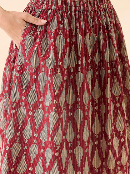 Women Printed Waistcoat with Midi Skirt Co-Ord Set