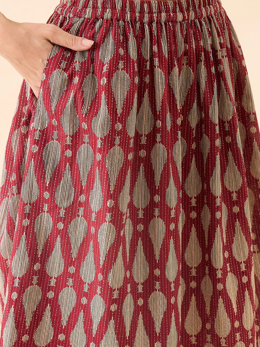 Women Printed Waistcoat with Midi Skirt Co-Ord Set