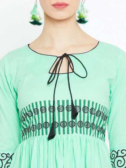 winered-green-flared-cotton-blend-block-print-kurta