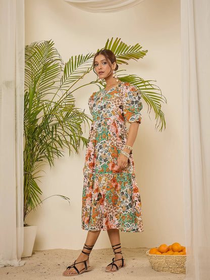 women-cotton-botanical-print-calf-length-tiered-dress