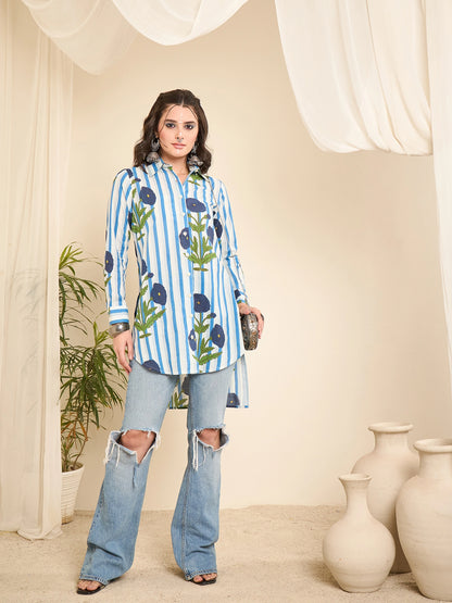 Women Striped Hi-Low Shirt