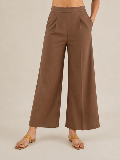 Women's Brown Solid Wide Leg Trousers