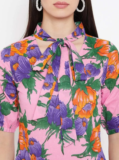 winered-pink-floral-print-cotton-regular-top