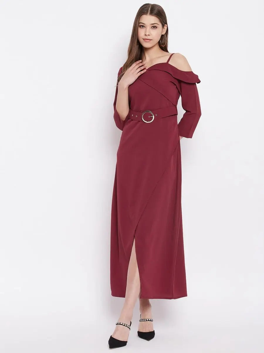 winered-maroon-dress-with-buckle-belt