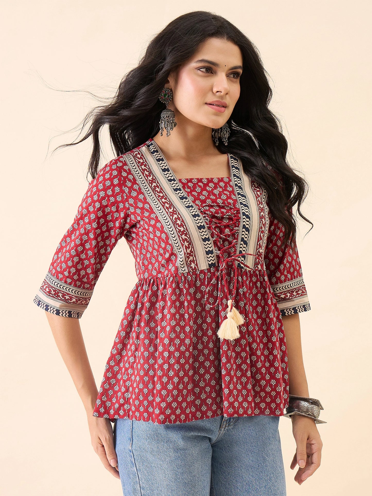 Women Maroon Printed Empire Top