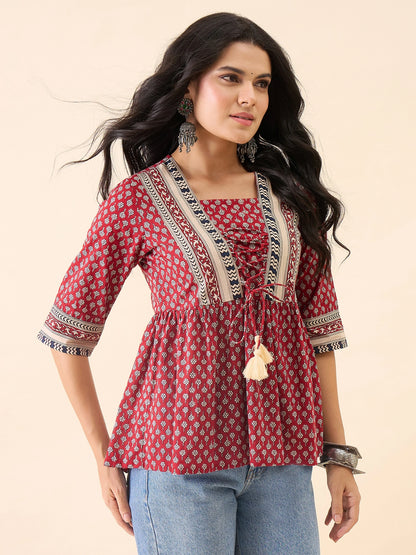 Women Maroon Printed Empire Top