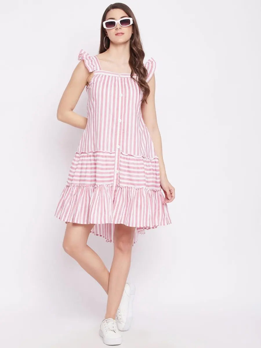 winered-pink-a-line-pure-cotton-striped-dress
