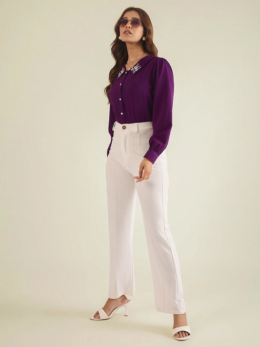 winered-women-purple-collared-shirt-with-contrast-embriodery