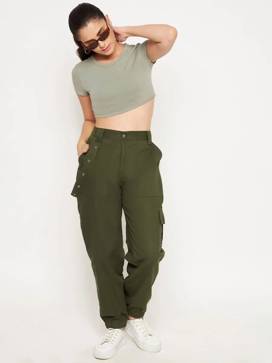 winered-olive-green-cotton-trousers-for-women-cargo-trouser