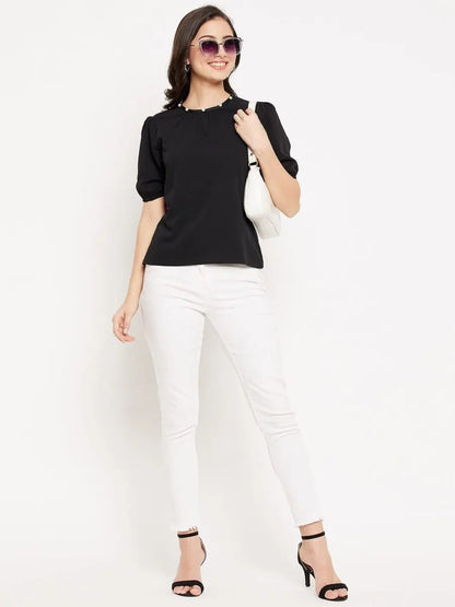 winered-pearl-gathered-neck-puff-sleeve-top