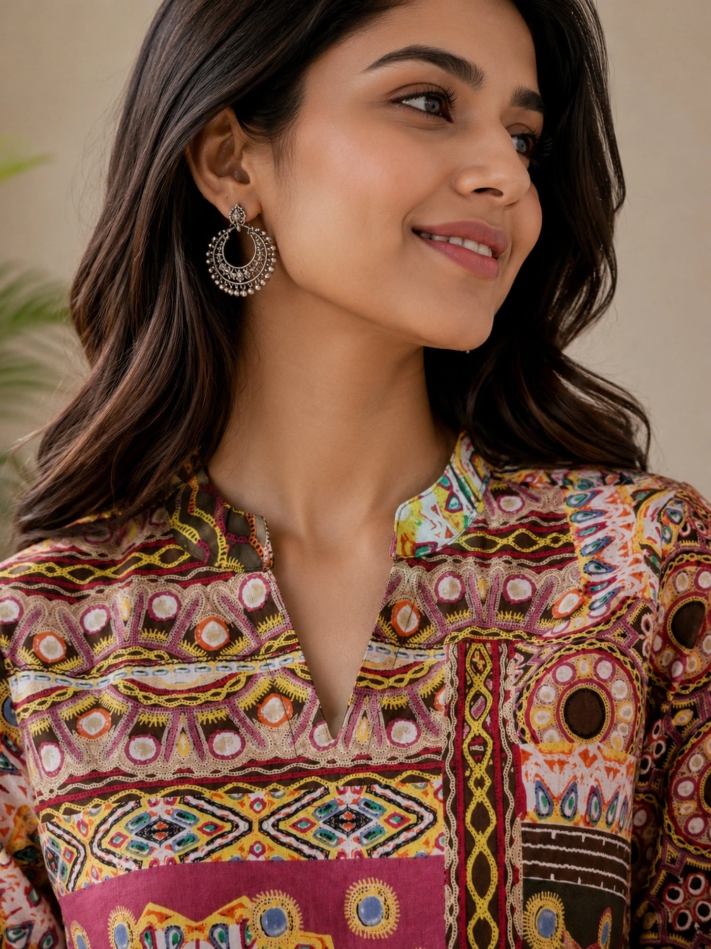 Women Multicolor Ethnic Printed Cotton Short Kurti with 3/4th Straight Sleeves