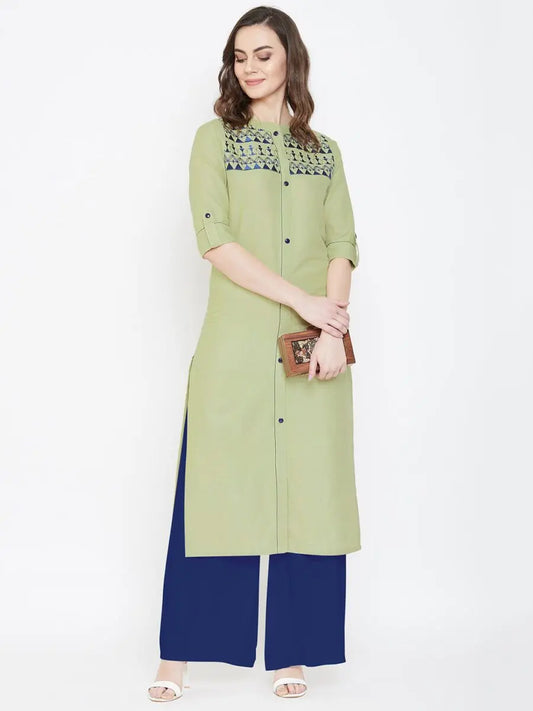 winered-green-embroidered-straight-cotton-kurta