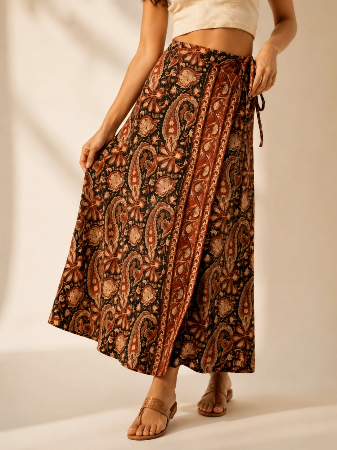 Women Paisley Print Wrap Skirt