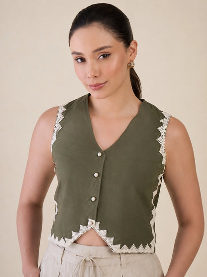 Women Olive Green Vest Top