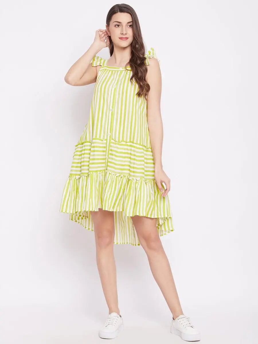 winered-green-a-line-pure-cotton-striped-dress