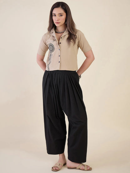 Women Black Solid Cotton Farshi Salwar