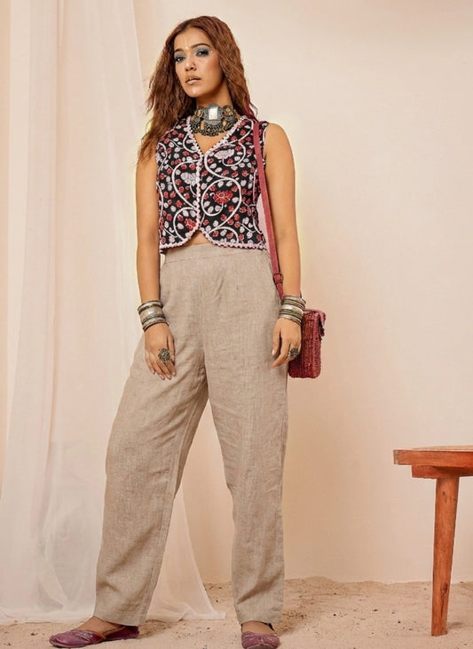 Women Black Lace Detailing Waistcoat Top