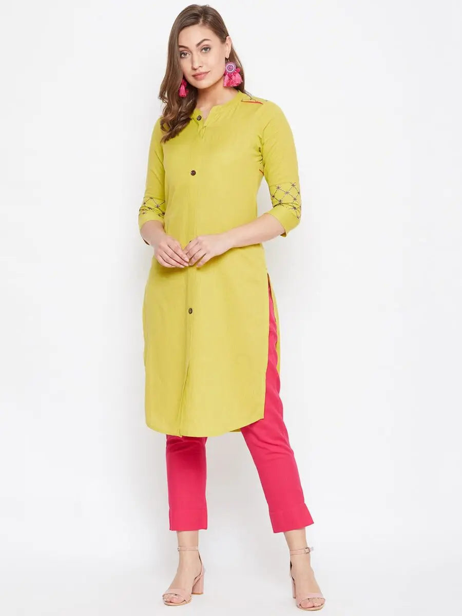 winered-yellow-straight-cotton-embroidered-kurta