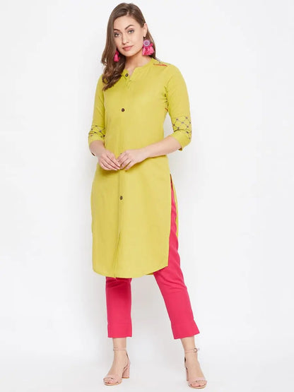 winered-yellow-straight-cotton-embroidered-kurta