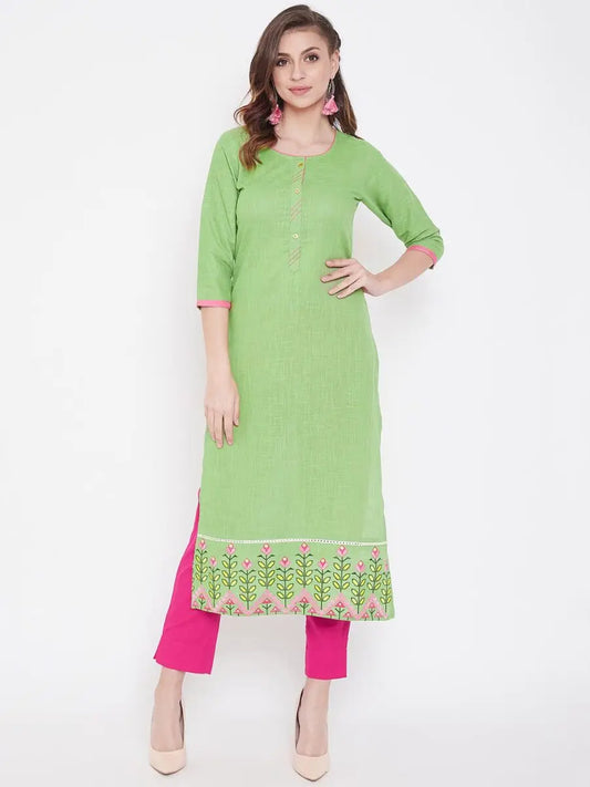 winered-green-embroidered-straight-pure-cotton-kurta