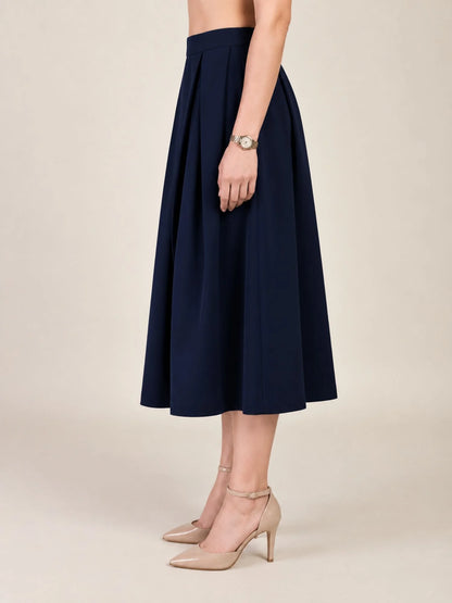 Women Solid Pleated Midi Skirt
