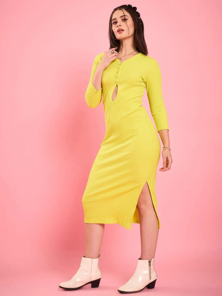 winered-women-lime-cut-out-ribbed-bodycon-midi-dress