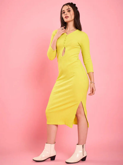 winered-women-lime-cut-out-ribbed-bodycon-midi-dress
