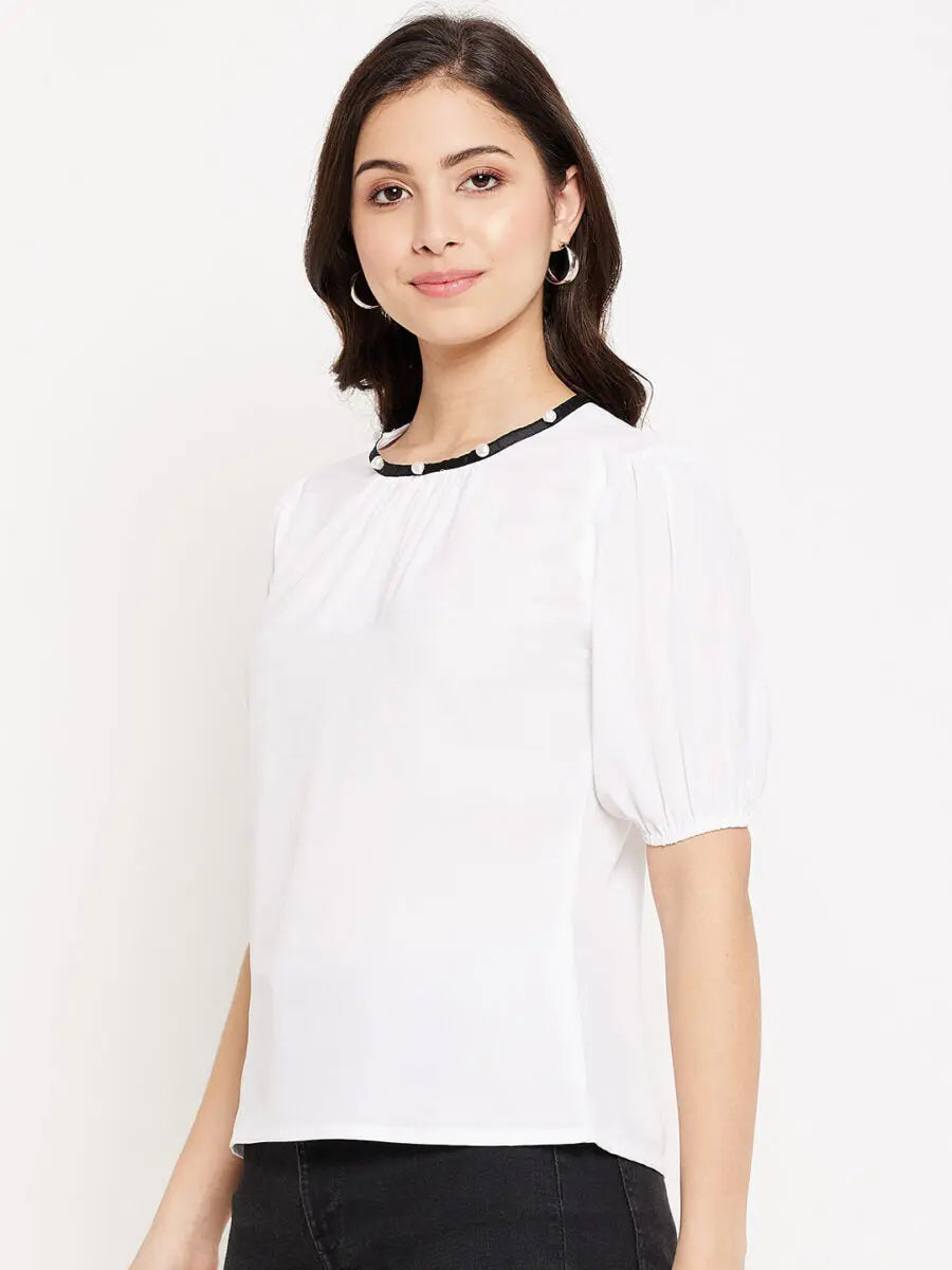 winered-women-puff-sleeve-top