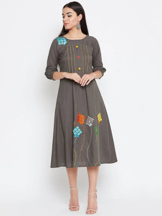 winered-grey-a-line-cotton-embroidered-dress