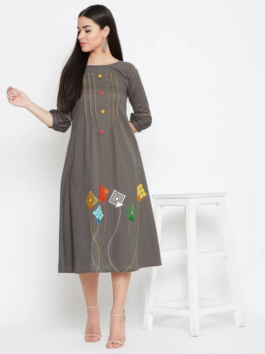 winered-grey-a-line-cotton-embroidered-dress