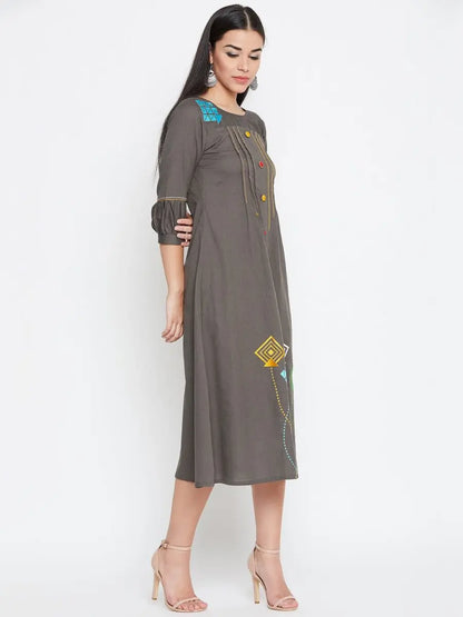 winered-grey-a-line-cotton-embroidered-dress