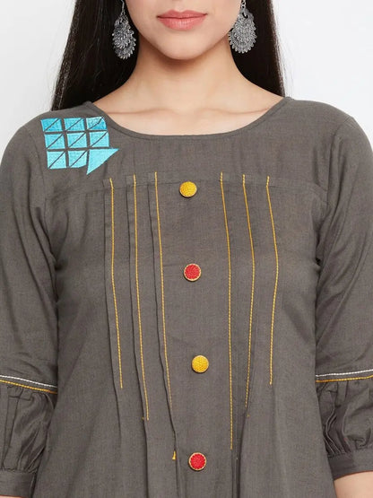 winered-grey-a-line-cotton-embroidered-dress