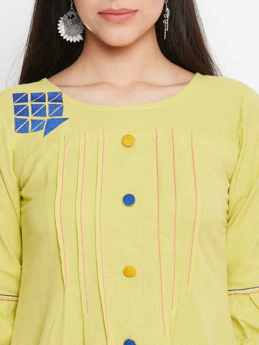 winered-yellow-a-line-cotton-embroidered-dress