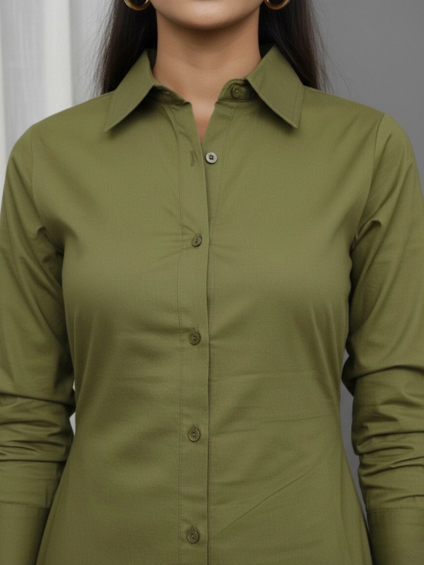 Women Green Side Silt Shirt Dress