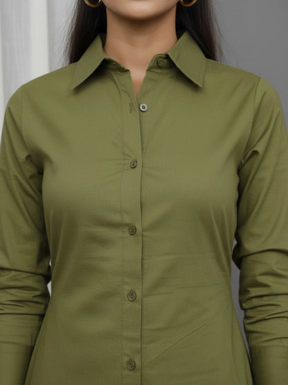 Women Green Side Silt Shirt Dress