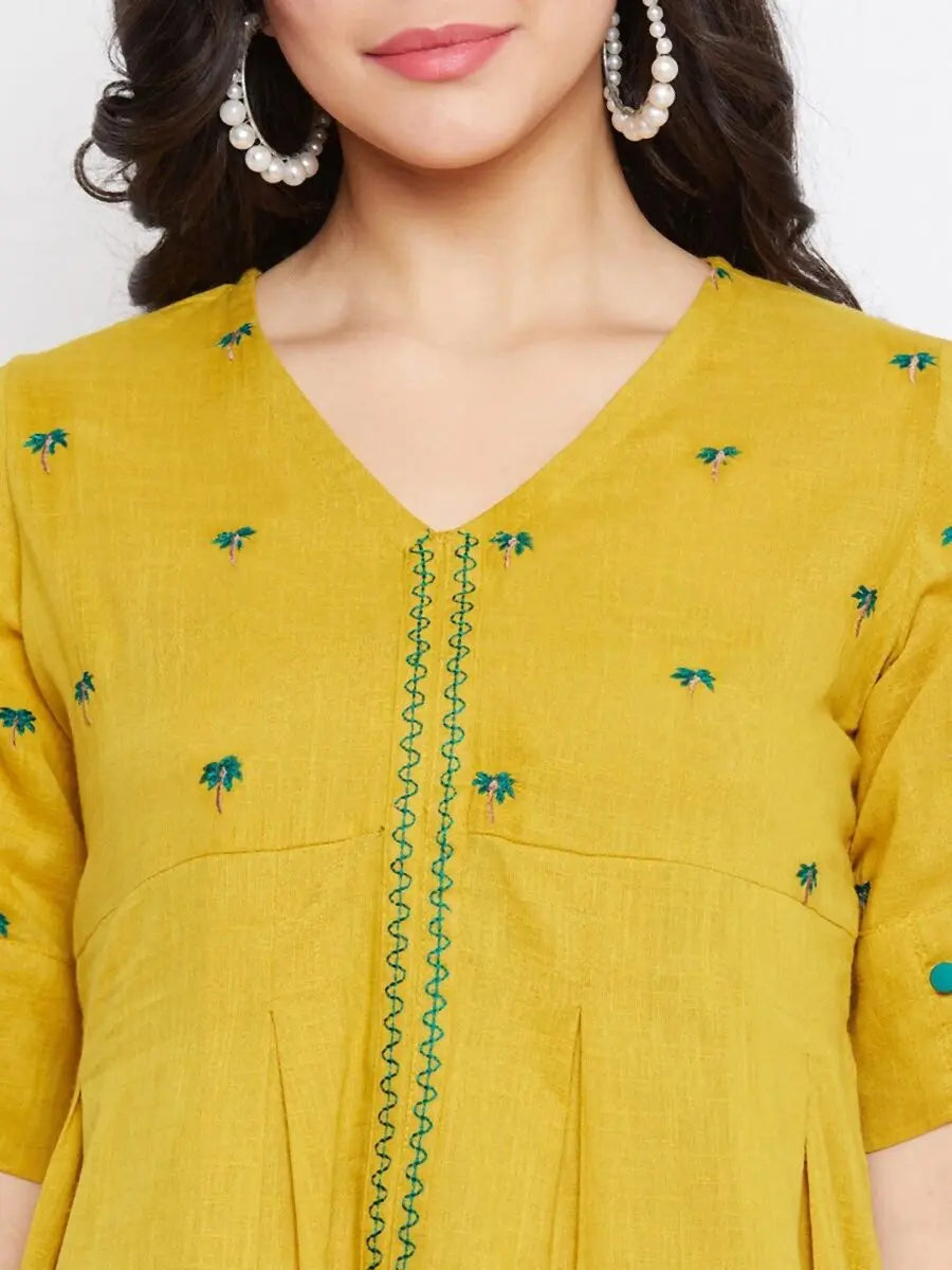 winered-mustard-embroidered-cotton-regular-top