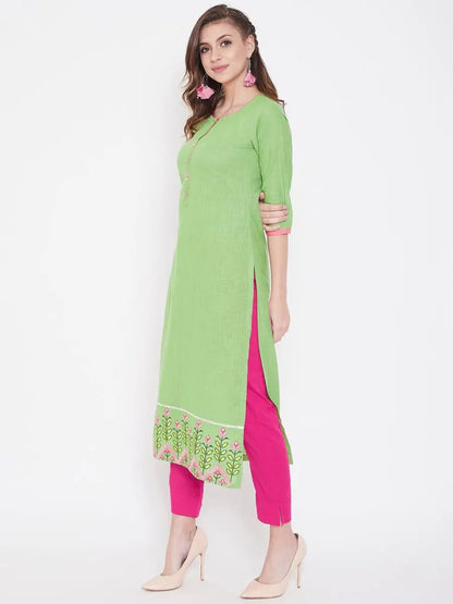 winered-green-embroidered-straight-pure-cotton-kurta