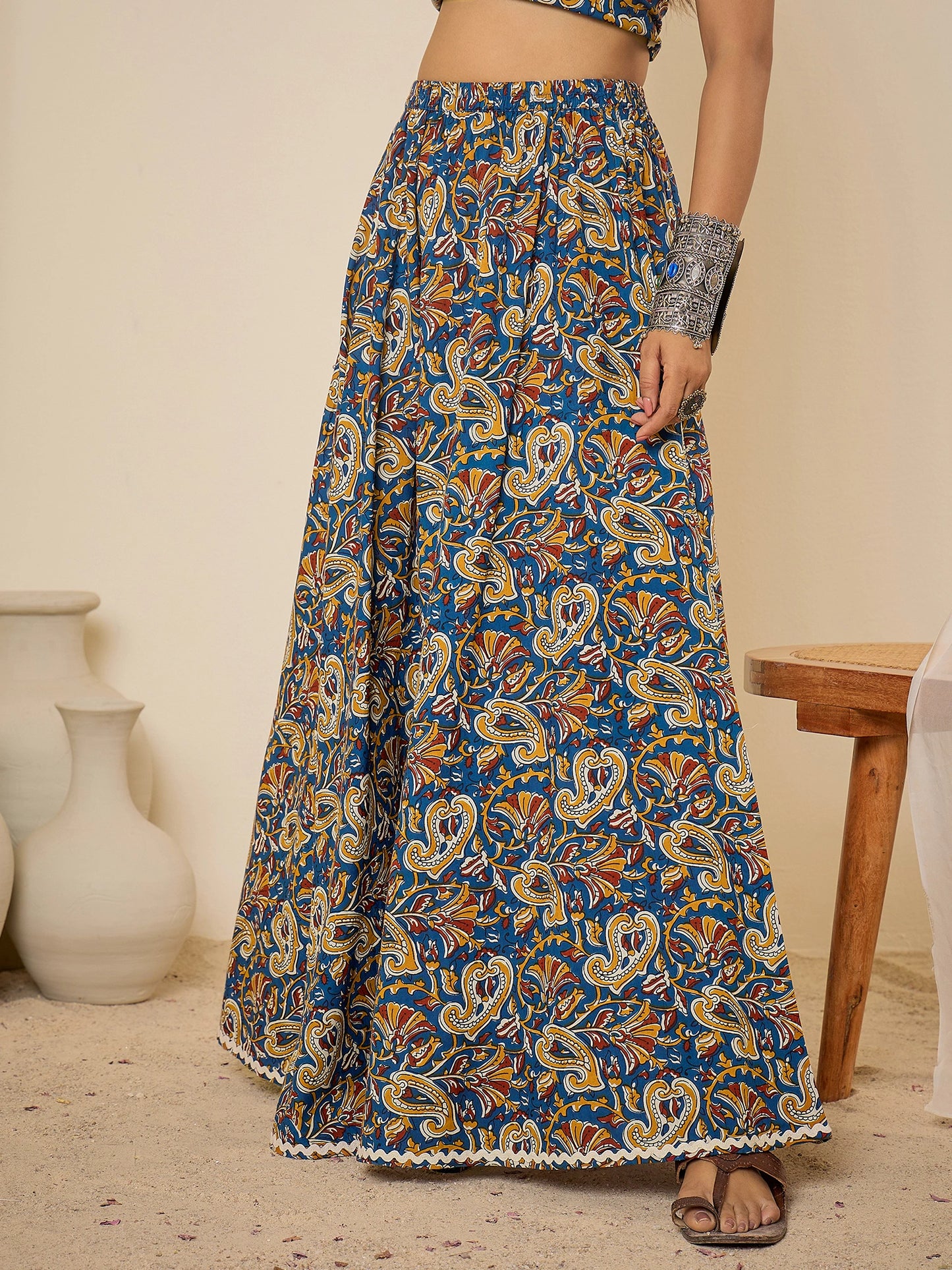 women-blue-ethnic-print-cotton-maxi-skirt