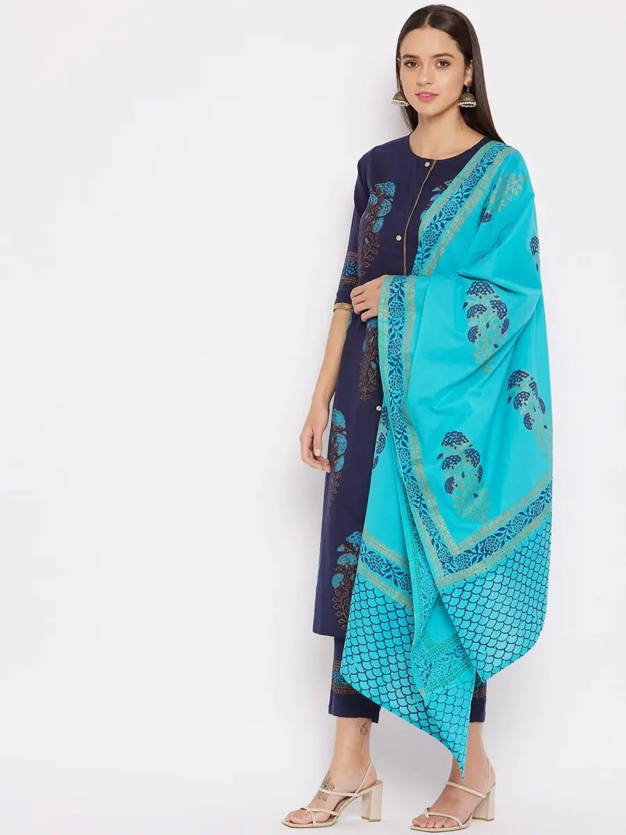 winered-dark-blue-straight-cotton-printed-kurta-pant-dupatta-set