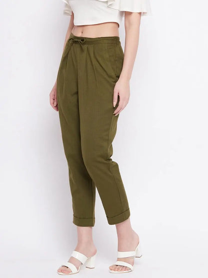 winered-olive-green-regular-fit-cotton-solid-trouser