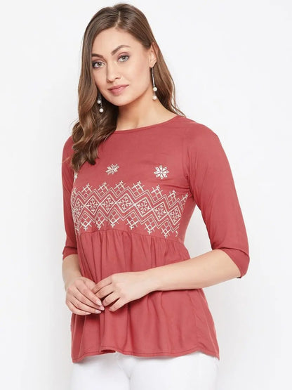 winered-red-embroidered-rayon-empire-waist-top