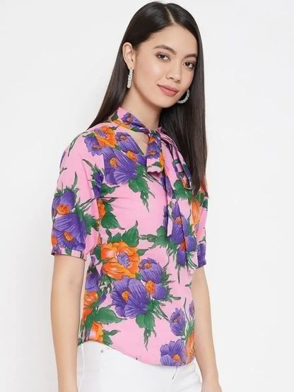 winered-pink-floral-print-cotton-regular-top