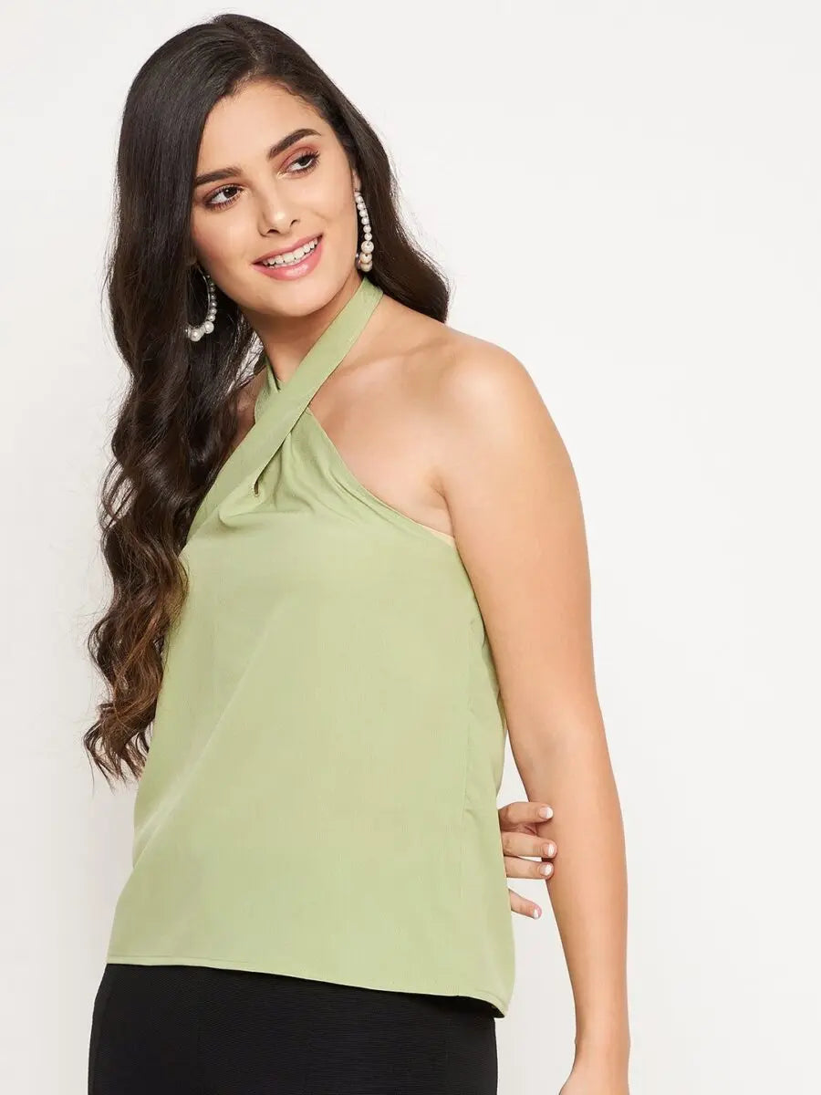 winered-light-green-halter-neck-top
