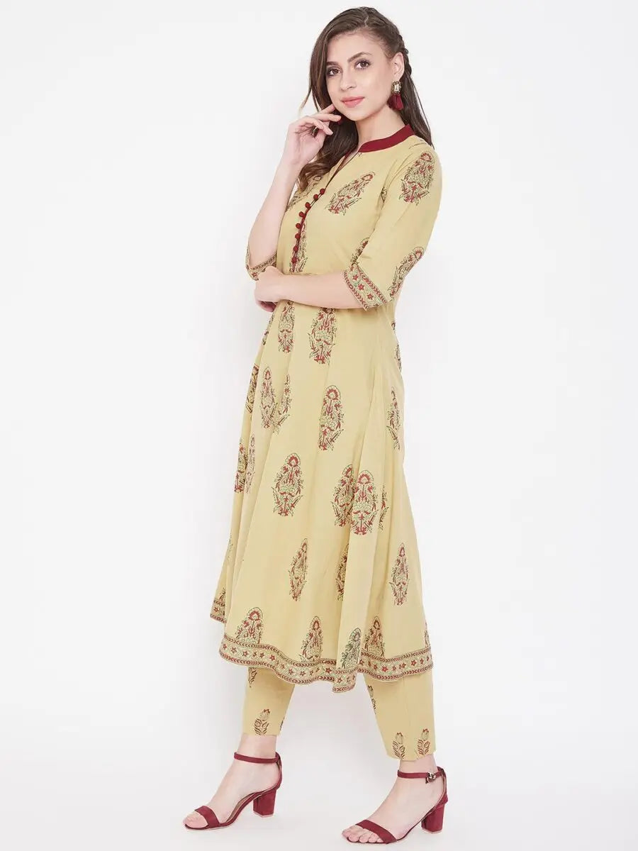 winered-beige-a-line-cotton-printed-kurta-and-pant-set