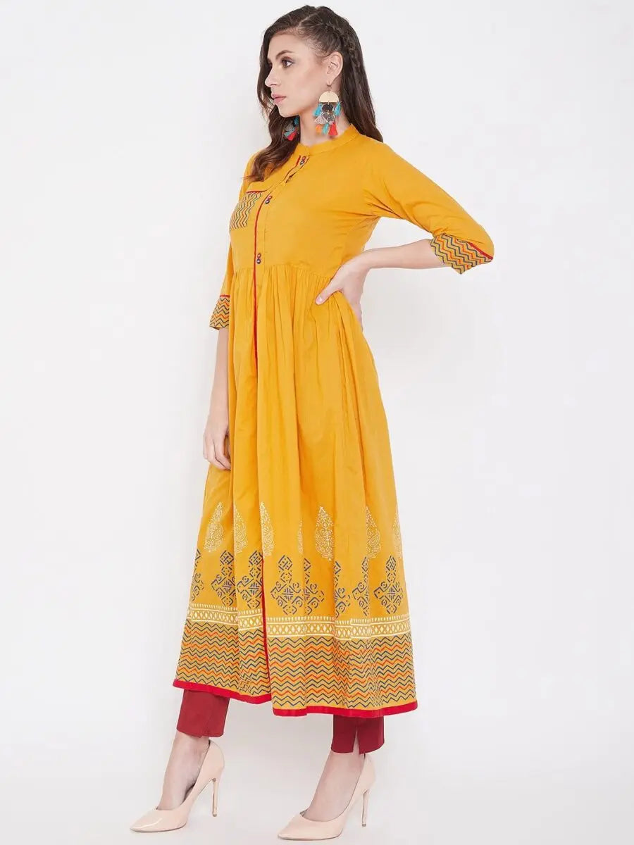 winered-yellow-flared-cotton-block-printed-kurta