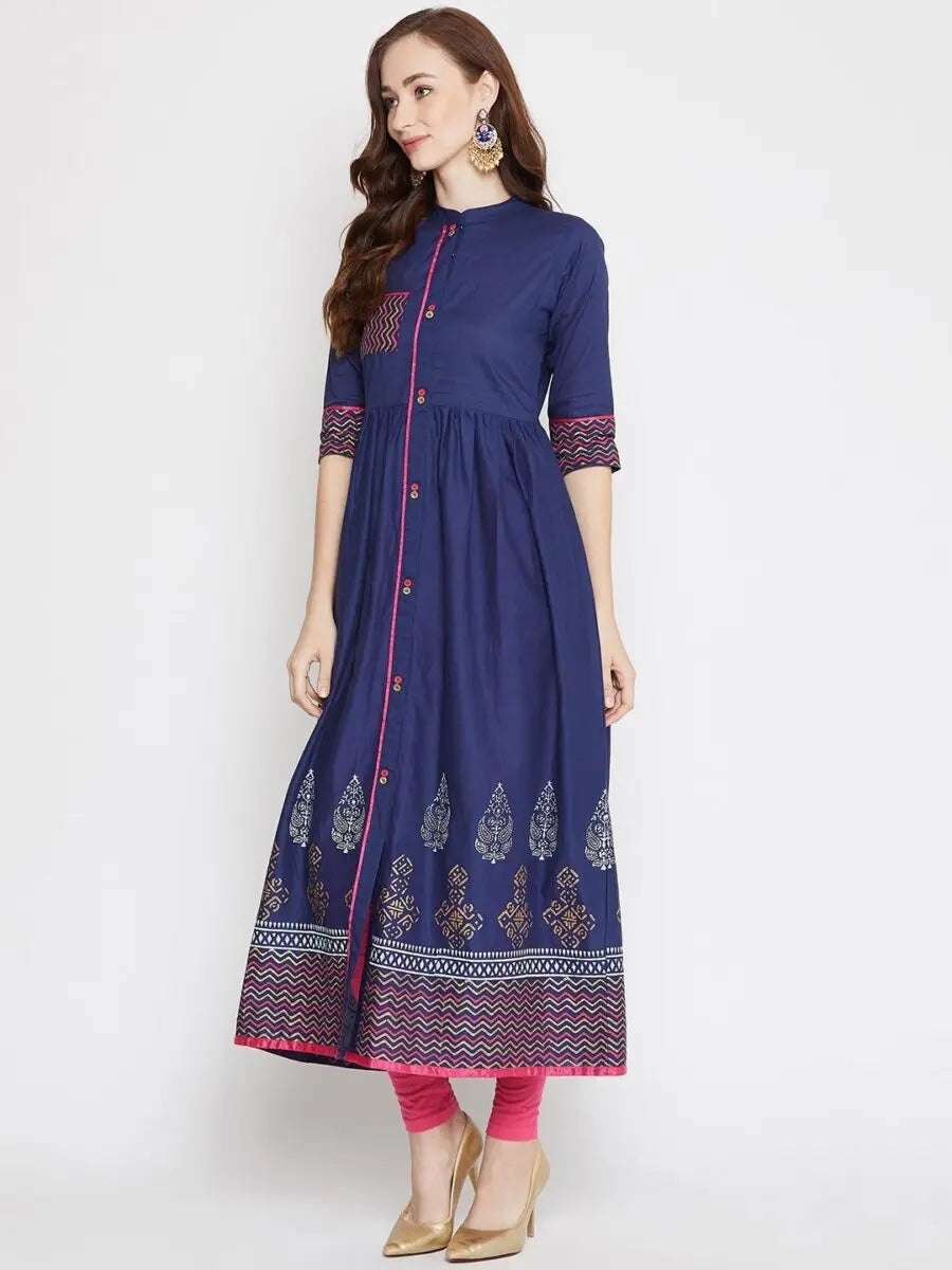 winered-blue-flared-cotton-printed-kurta