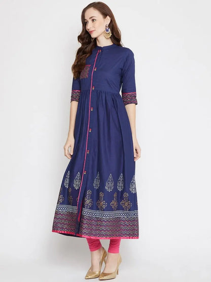 winered-blue-flared-cotton-printed-kurta