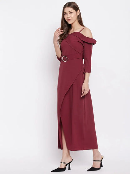 winered-maroon-dress-with-buckle-belt